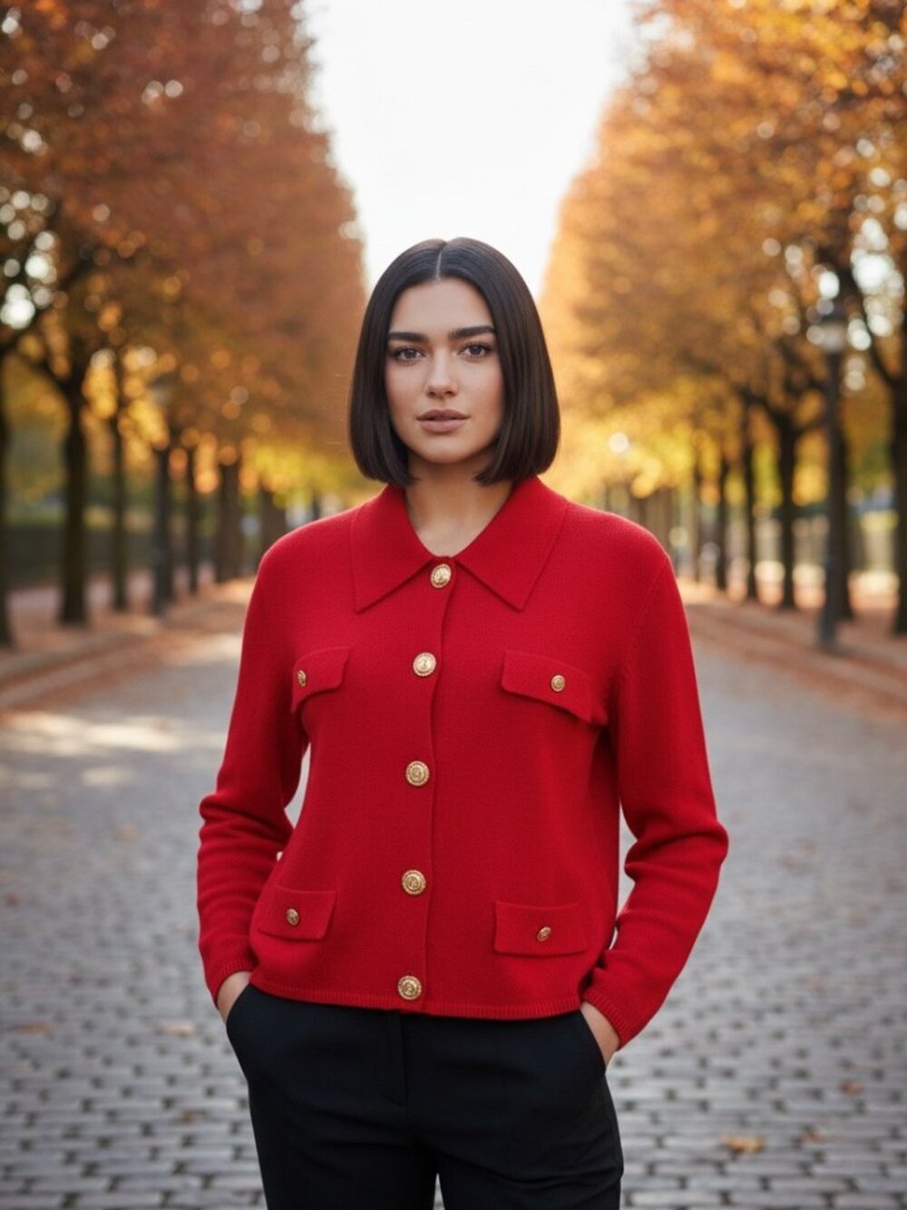 Laura by Alyzia Sweater Jacket Womens Red Knit Gold Buttons Collared Cardigan